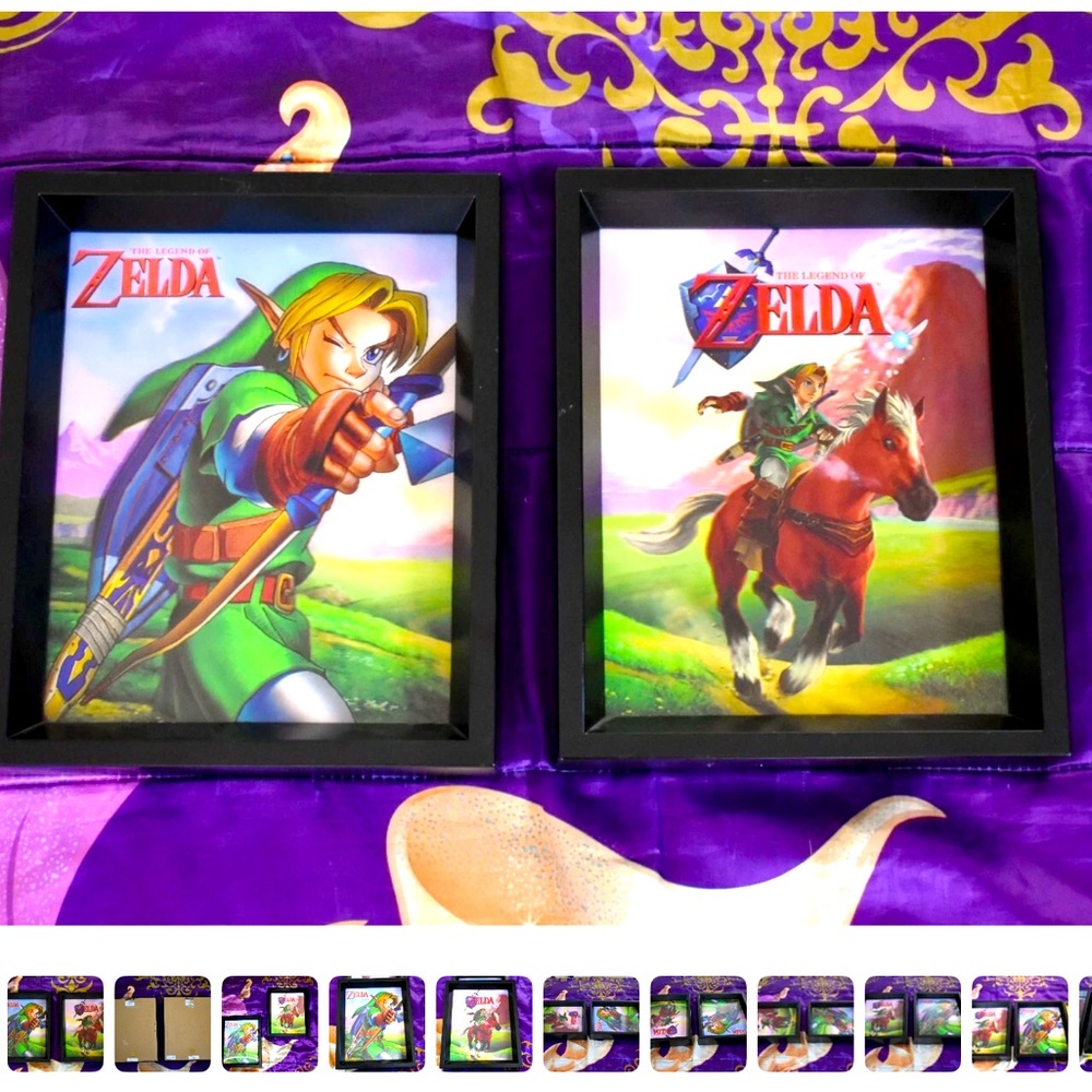 2 The Legend of Zelda 3D Lenticular Holographic Frame Wall Art 8x10 Nintendo Box